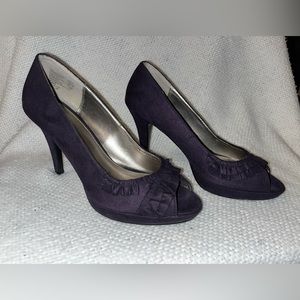 Purple peep toe 4 inch pumps